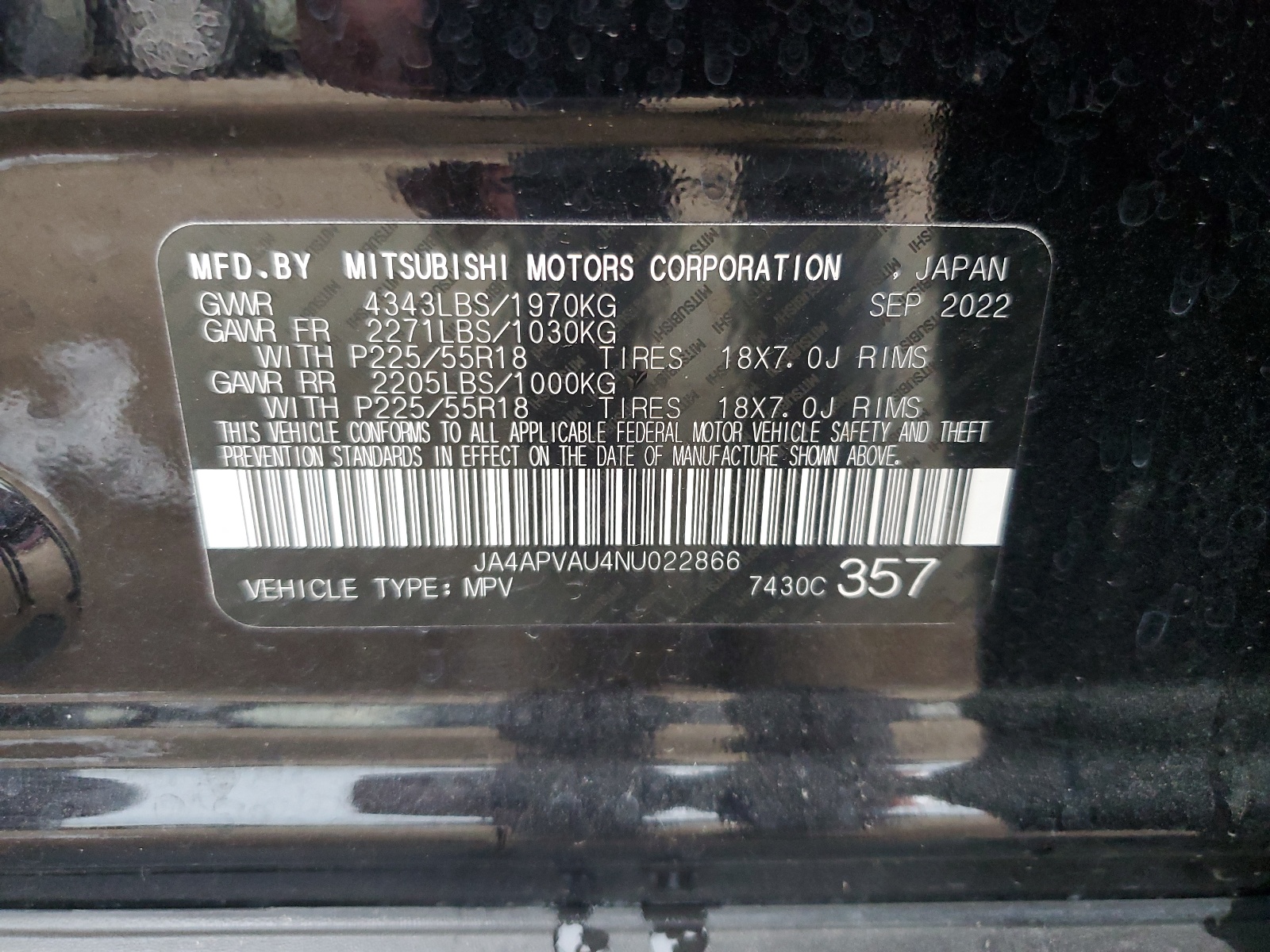 JA4APVAU4NU022866 2022 Mitsubishi Outlander Sport Se