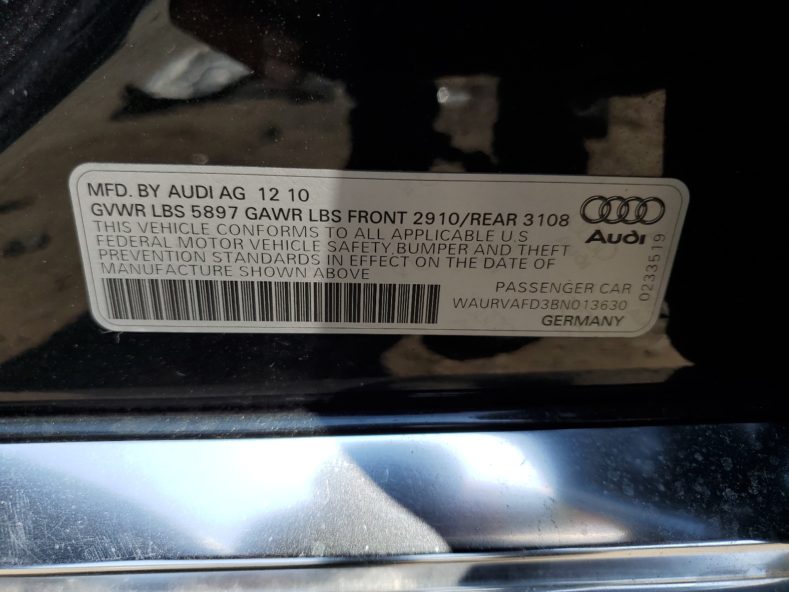 WAURVAFD3BN013630 2011 Audi A8 L Quattro