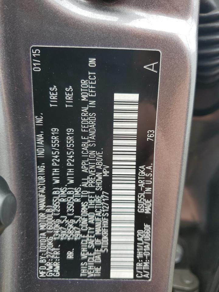 2015 Toyota Highlander Limited VIN: 5TDDKRFHXFS127177 Lot: 64091434