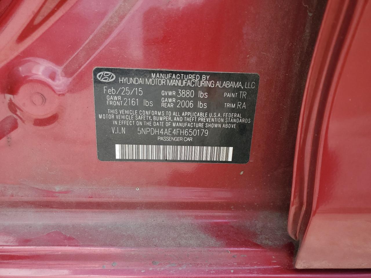 2015 Hyundai Elantra Se VIN: 5NPDH4AE4FH650179 Lot: 65712714