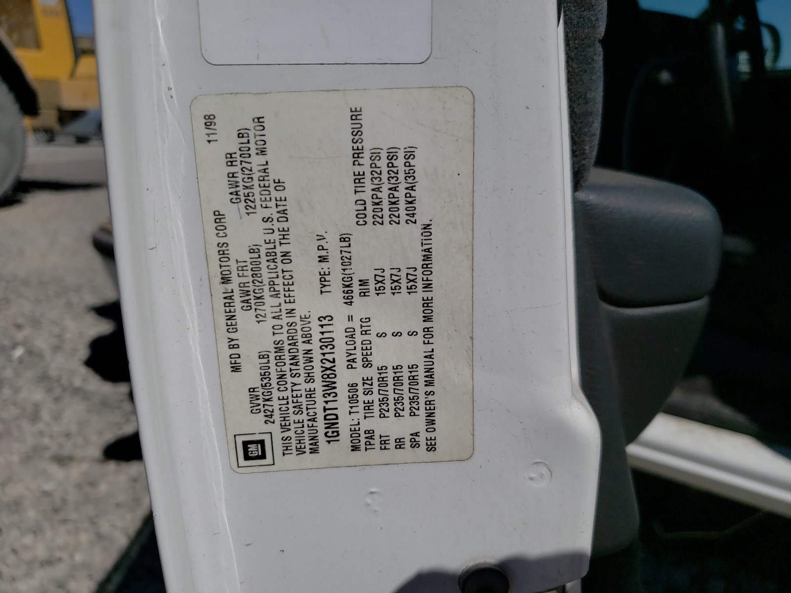 1GNDT13W8X2130113 1999 Chevrolet Blazer