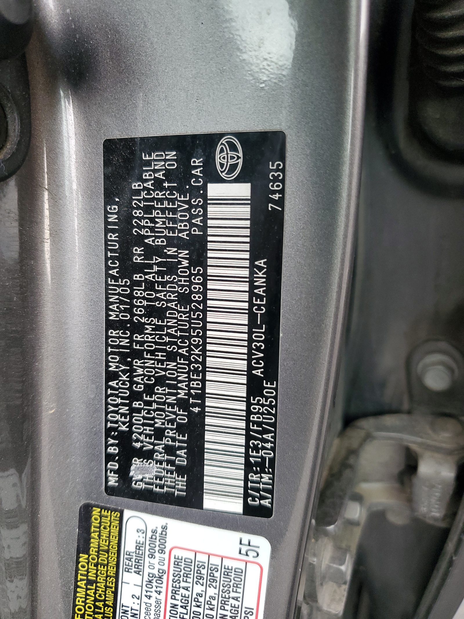 4T1BE32K95U528965 2005 Toyota Camry Le