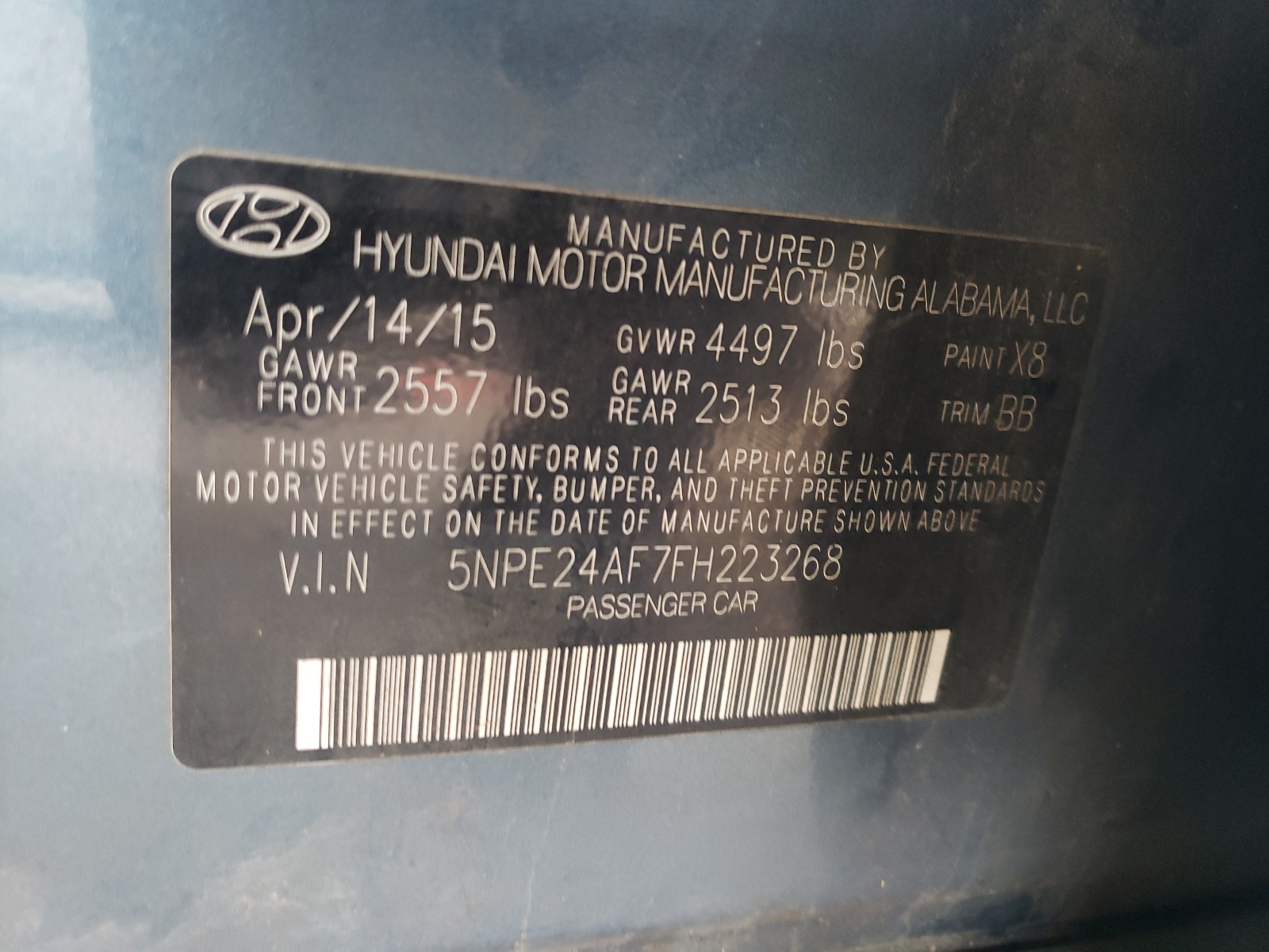 5NPE24AF7FH223268 2015 Hyundai Sonata Se