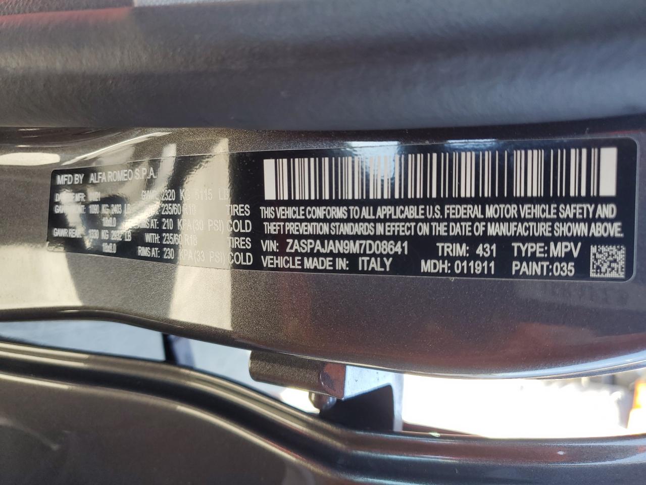 2021 Alfa Romeo Stelvio Sport VIN: ZASPAJAN9M7D08641 Lot: 63925184