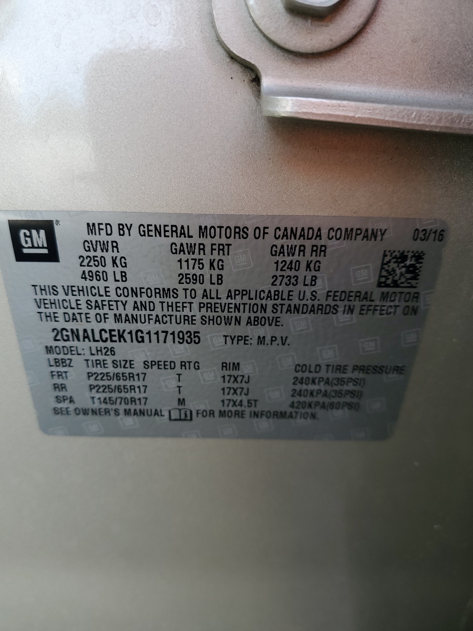 2GNALCEK1G1171935 2016 Chevrolet Equinox Lt