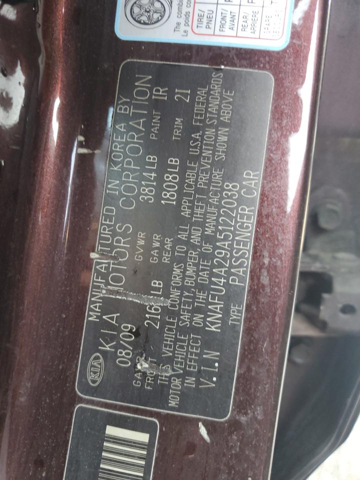 2010 Kia Forte Ex VIN: KNAFU4A29A5122038 Lot: 65386424