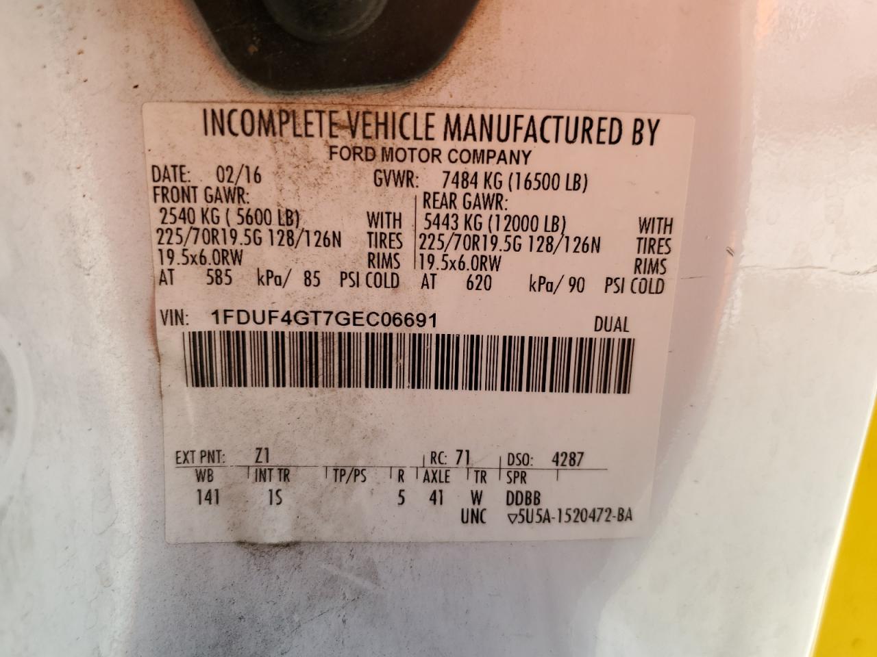 2016 Ford F450 Super Duty VIN: 1FDUF4GT7GEC06691 Lot: 61617264