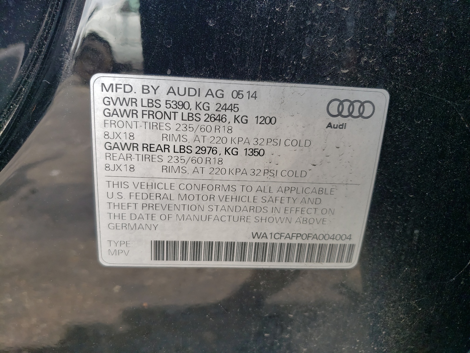 WA1CFAFP0FA004004 2015 Audi Q5 Premium