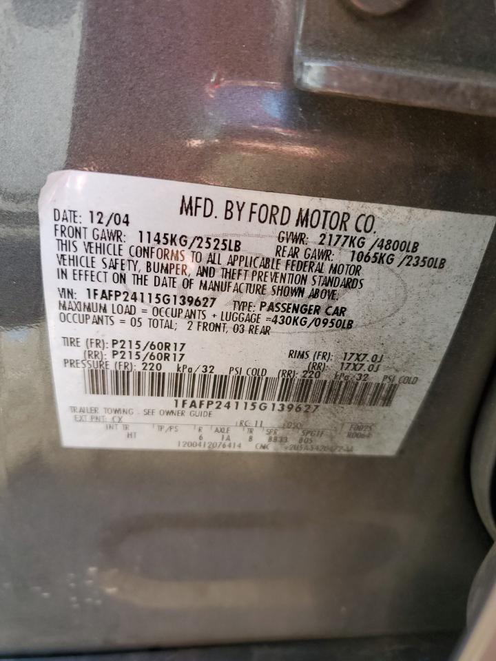 2005 Ford Five Hundred Sel VIN: 1FAFP24115G139627 Lot: 63812974