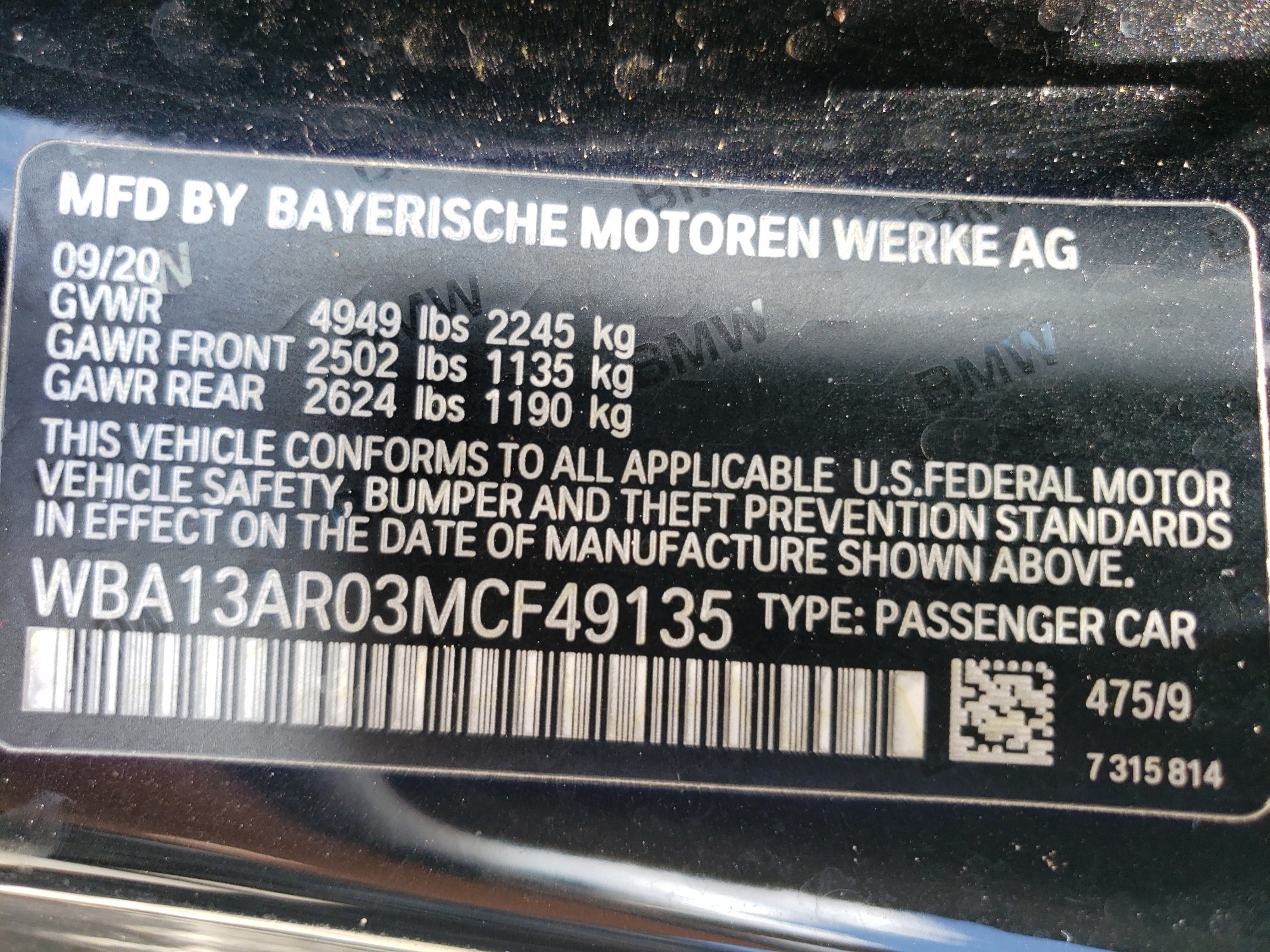 WBA13AR03MCF49135 2021 BMW M440Xi