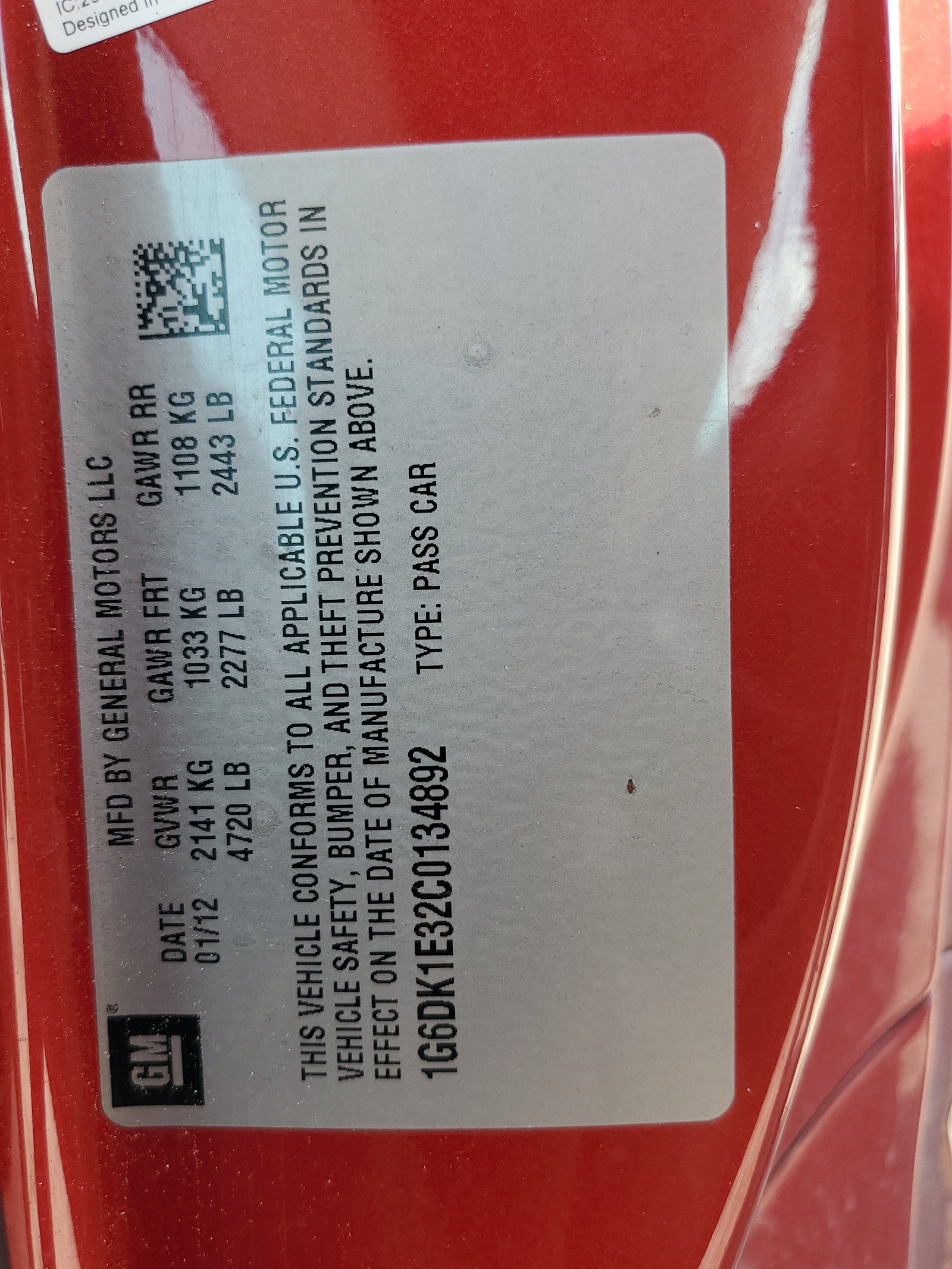 1G6DK1E32C0134892 2012 Cadillac Cts Performance Collection