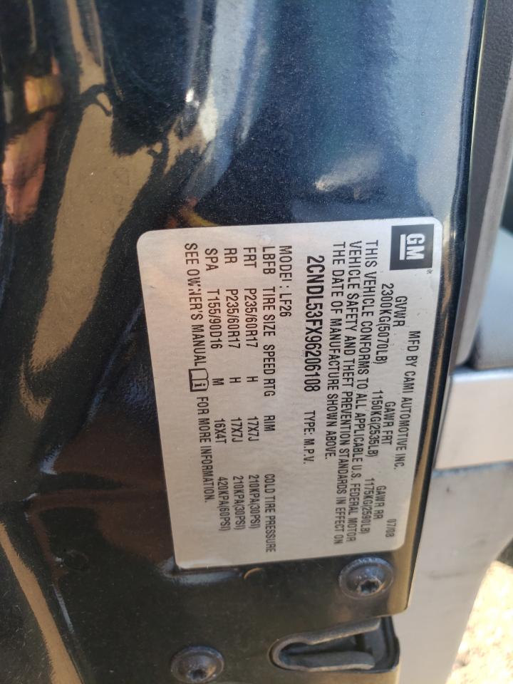 2009 Chevrolet Equinox Lt VIN: 2CNDL53FX96206108 Lot: 62961464