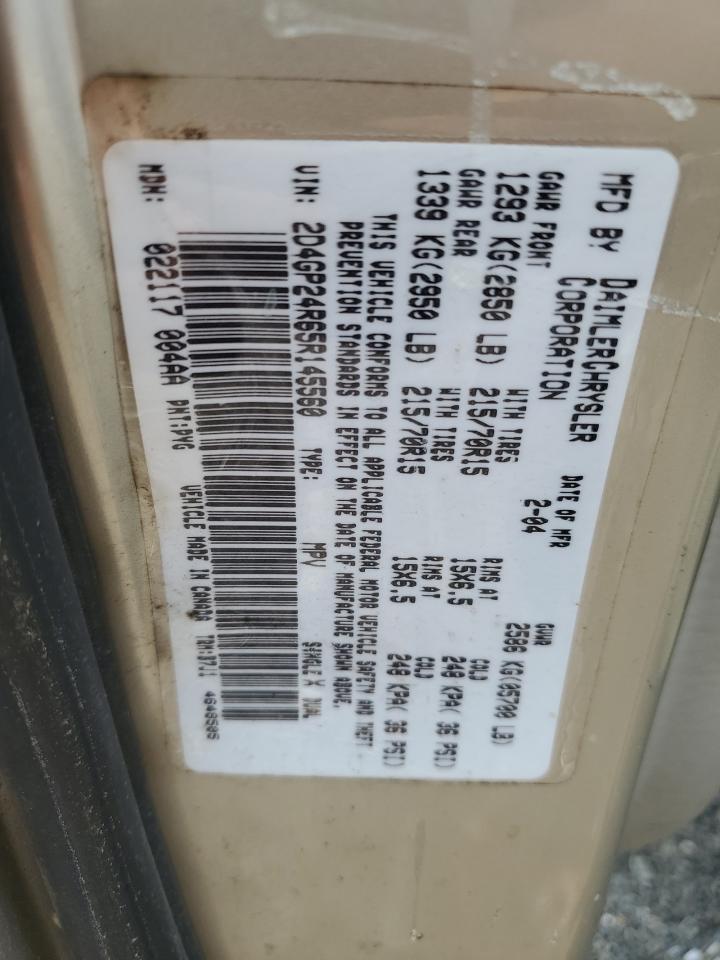 2005 Dodge Grand Caravan Se VIN: 2D4GP24R65R145560 Lot: 64779764