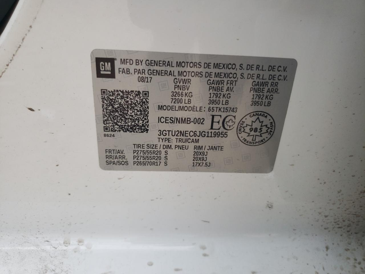 3GTU2NEC6JG119955 2018 GMC Sierra K1500 Slt