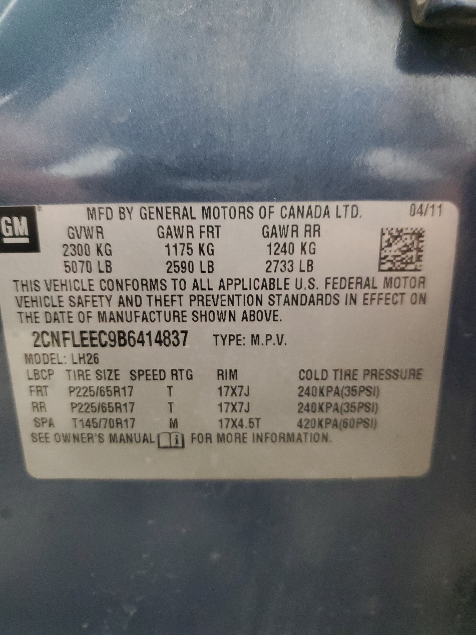 2CNFLEEC9B6414837 2011 Chevrolet Equinox Lt