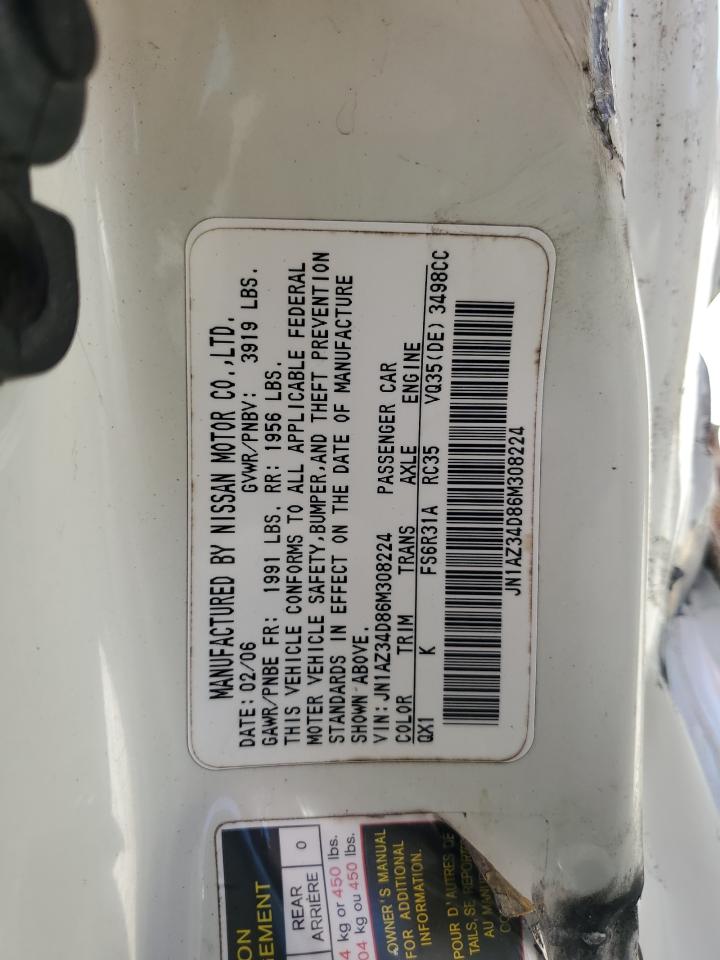 2006 Nissan 350Z Coupe VIN: JN1AZ34D86M308224 Lot: 61197834
