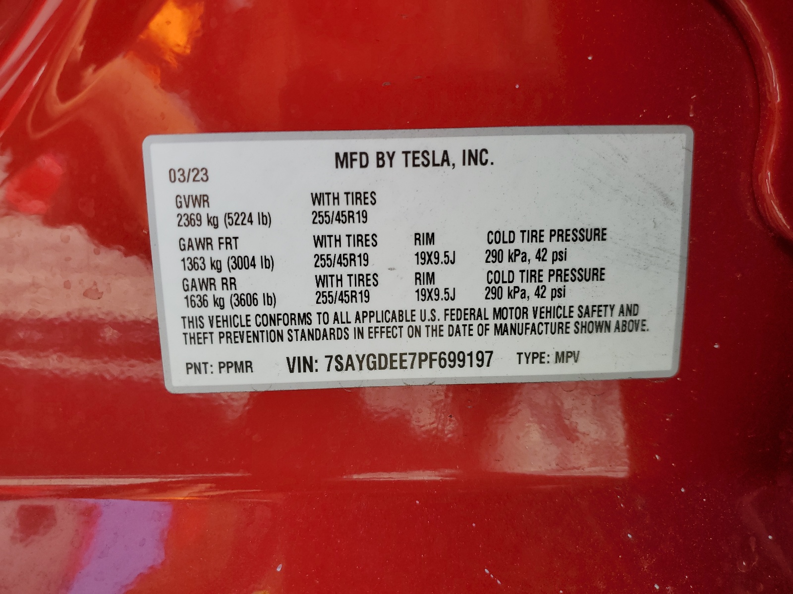 7SAYGDEE7PF699197 2023 Tesla Model Y