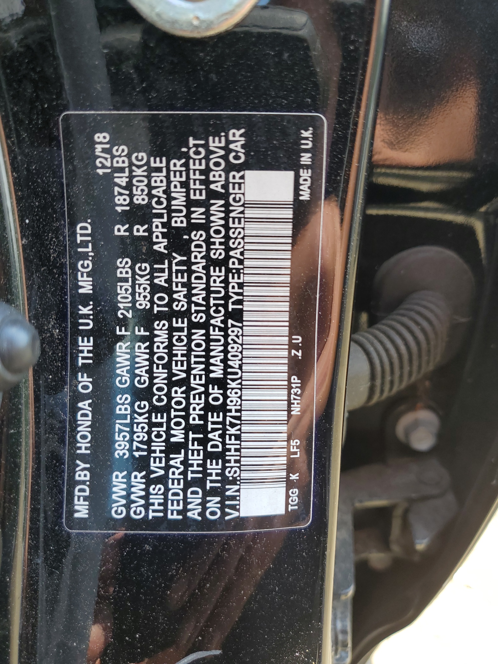 SHHFK7H96KU409297 2019 Honda Civic Sport Touring