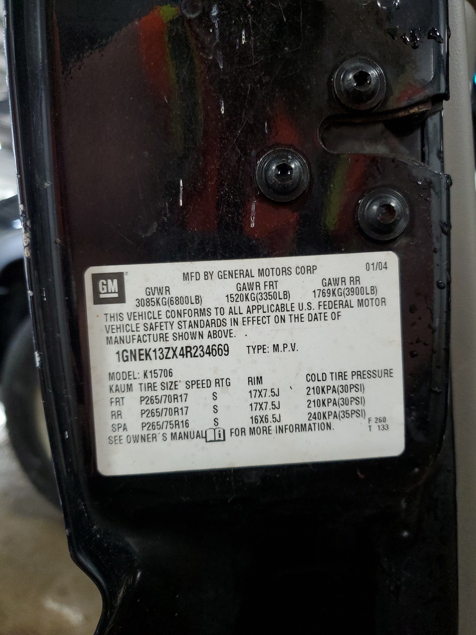 1GNEK13ZX4R234669 2004 Chevrolet Tahoe K1500