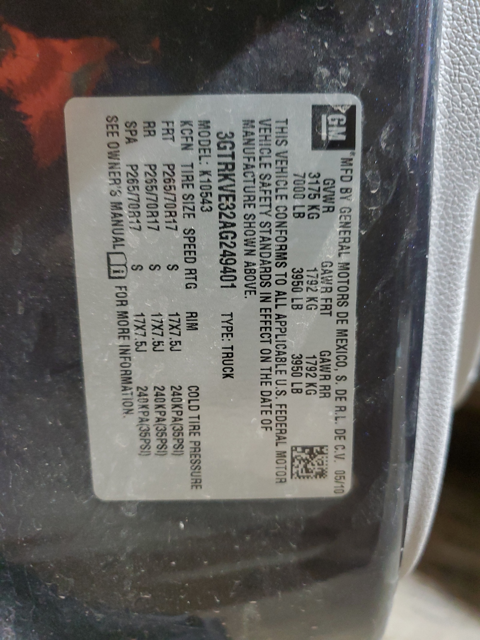 3GTRKVE32AG249401 2010 GMC Sierra K1500 Sle