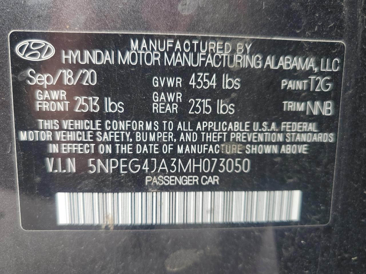 2021 Hyundai Sonata Se VIN: 5NPEG4JA3MH073050 Lot: 63666864