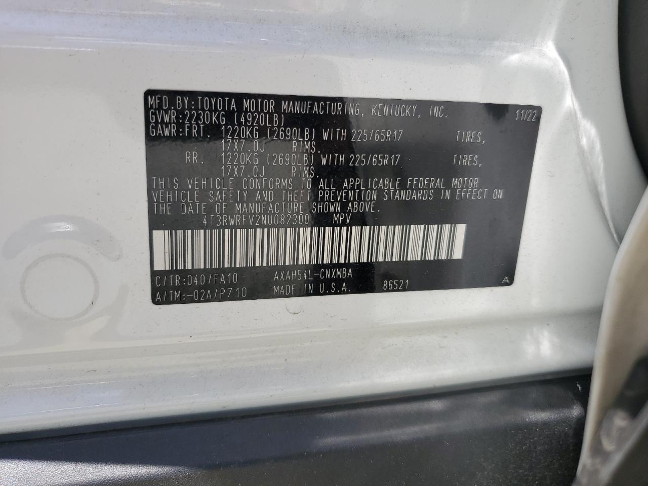 2022 Toyota Rav4 Xle VIN: 4T3RWRFV2NU082300 Lot: 62538984