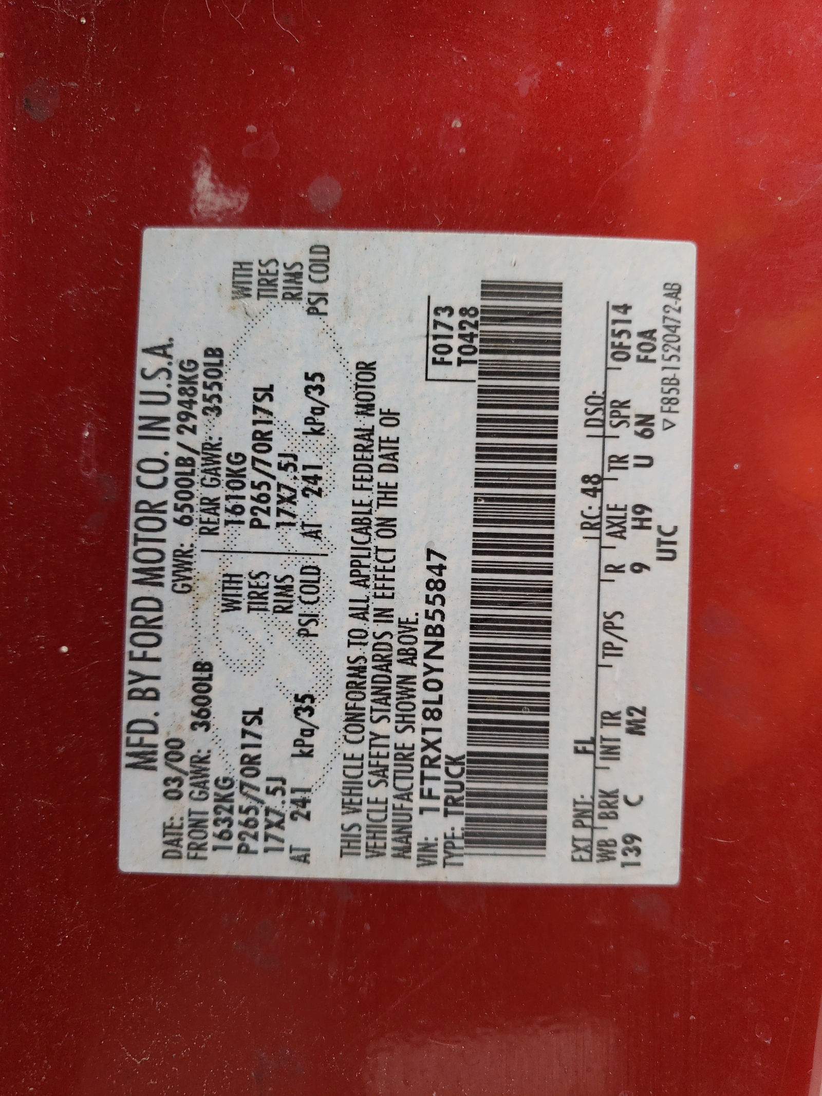 1FTRX18L0YNB55847 2000 Ford F150