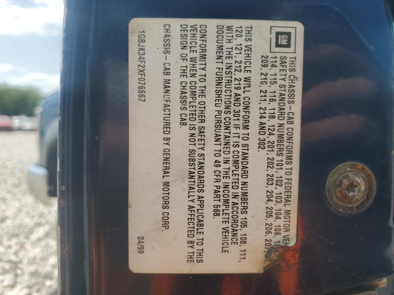 1999 Chevrolet Gmt-400 K3500 VIN: 1GBJK34F2XF076667 Lot: 65075604