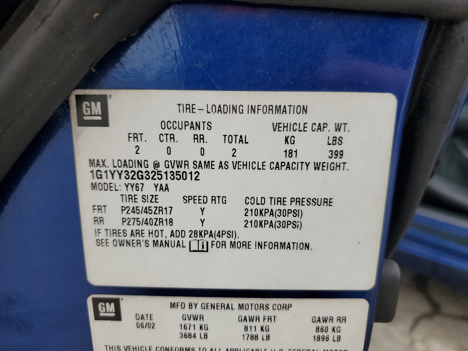 1G1YY32G325135012 2002 Chevrolet Corvette