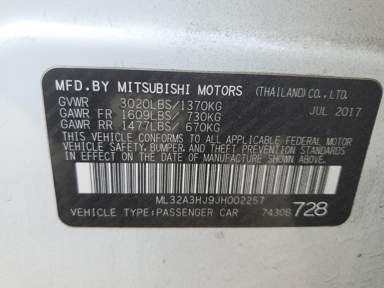 ML32A3HJ9JH002257 2018 Mitsubishi Mirage Es