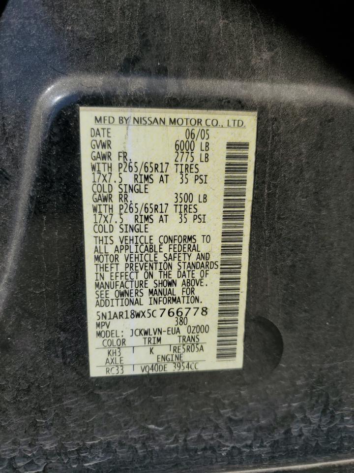 5N1AR18WX5C766778 2005 Nissan Pathfinder Le