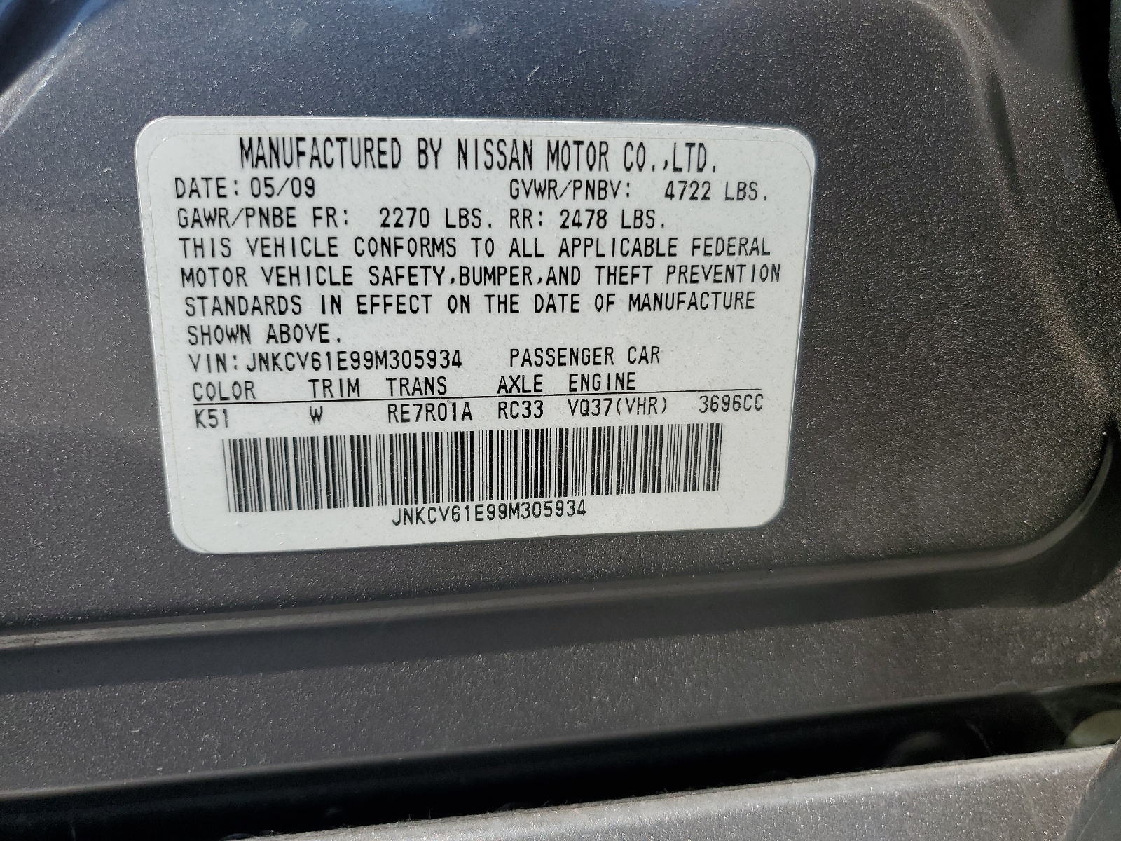 JNKCV61E99M305934 2009 Infiniti G37 Base