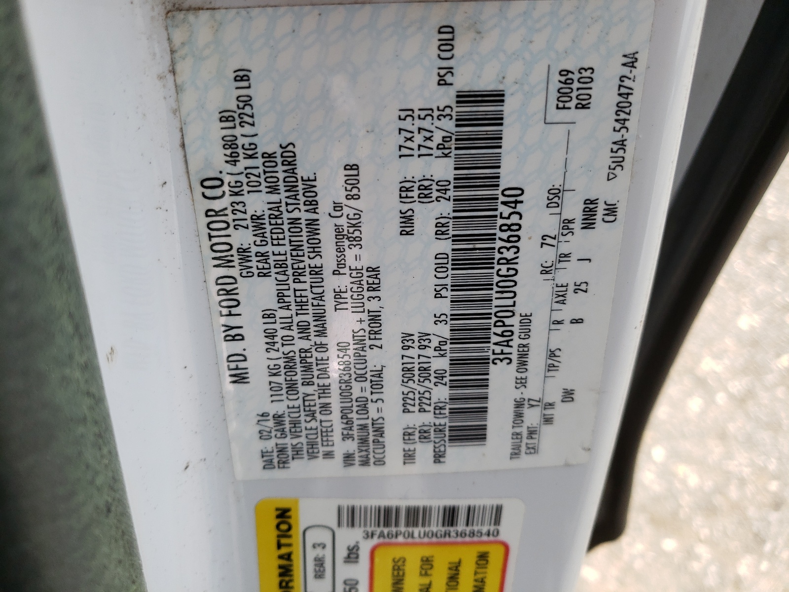 3FA6P0LU0GR368540 2016 Ford Fusion Se Hybrid