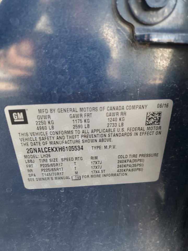 2017 Chevrolet Equinox Lt VIN: 2GNALCEKXH6105534 Lot: 62949944