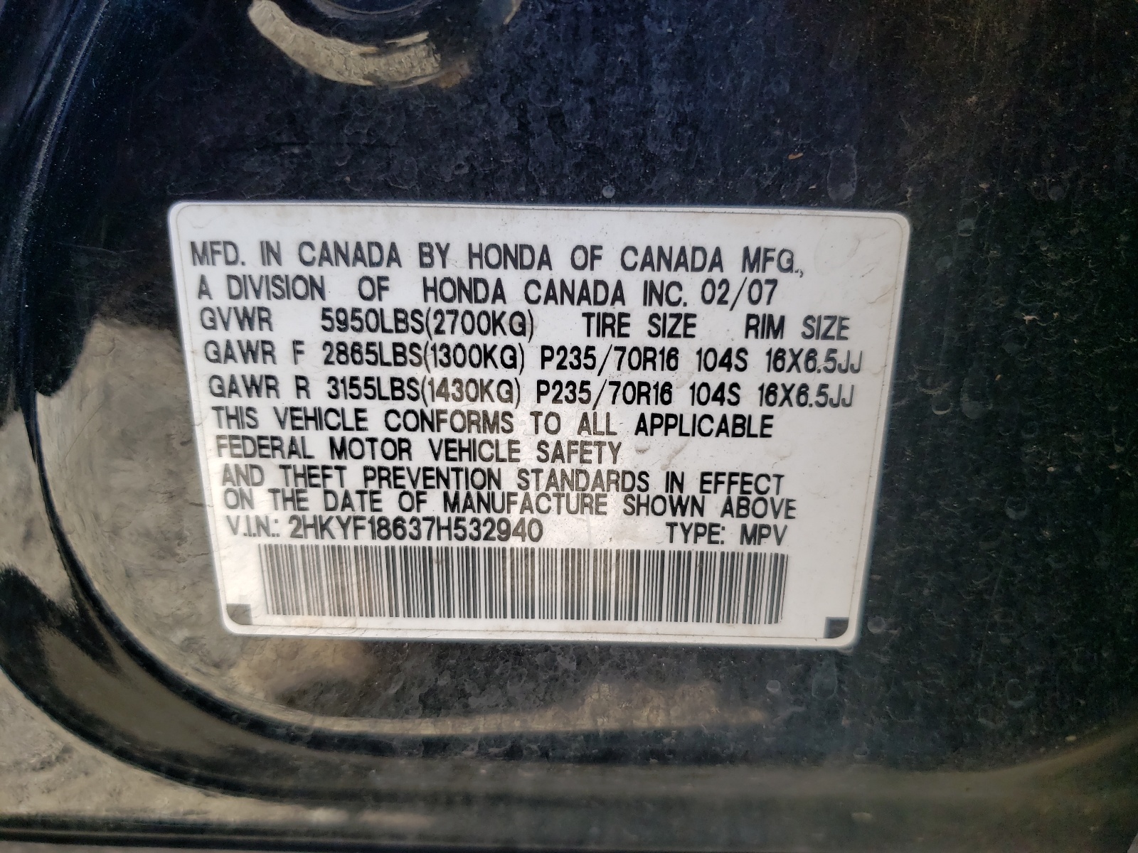 2HKYF18637H532940 2007 Honda Pilot Exl