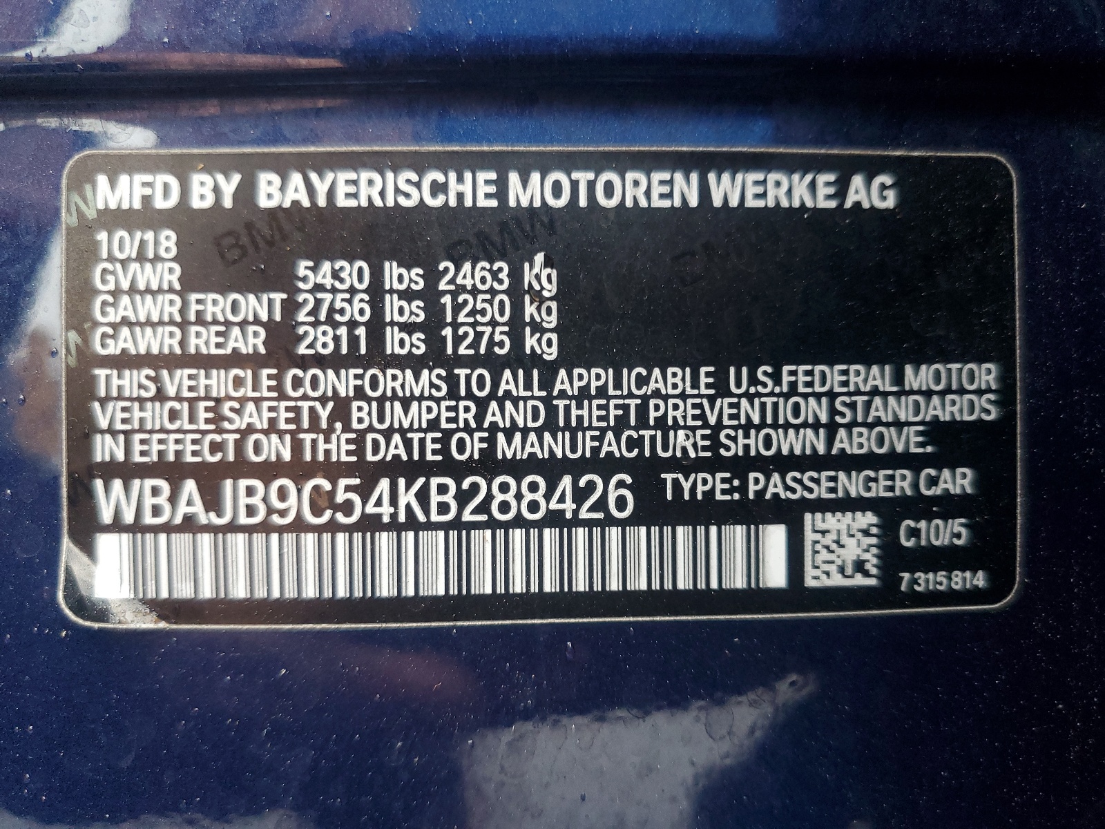 WBAJB9C54KB288426 2019 BMW M550Xi