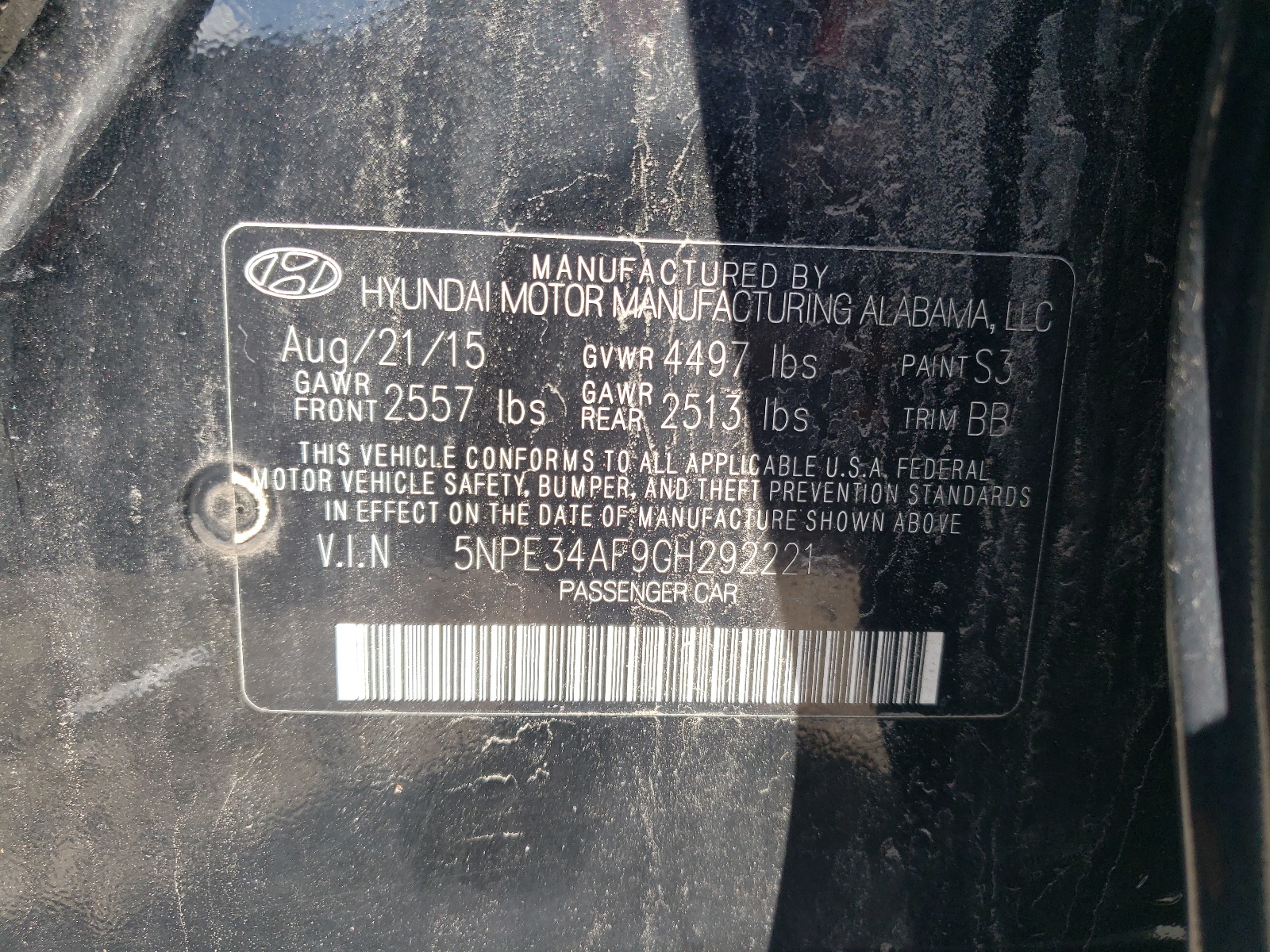 5NPE34AF9GH292221 2016 Hyundai Sonata Sport