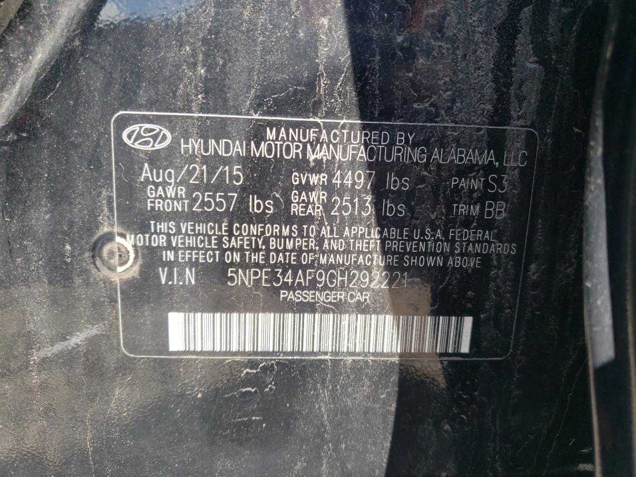 2016 Hyundai Sonata Sport VIN: 5NPE34AF9GH292221 Lot: 63795294