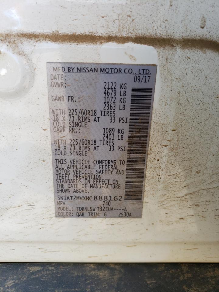 2017 Nissan Rogue Sv VIN: 5N1AT2MVXHC888162 Lot: 64549094