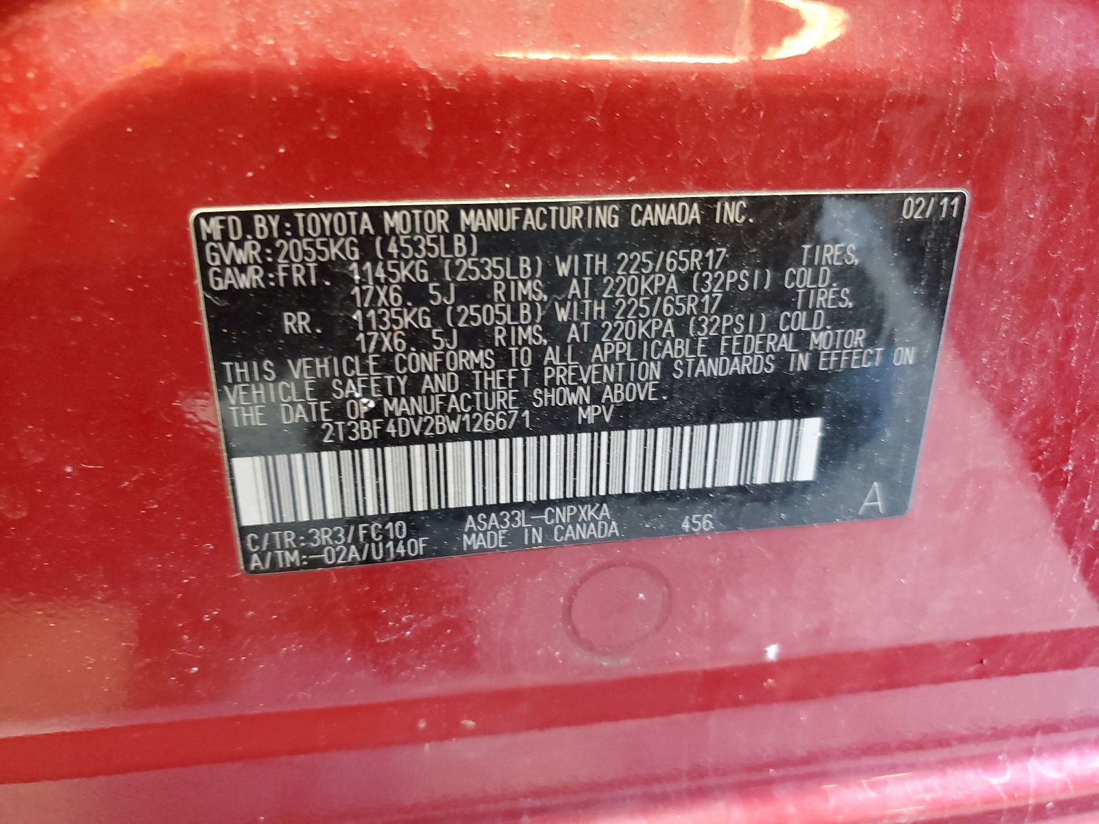 2T3BF4DV2BW126671 2011 Toyota Rav4