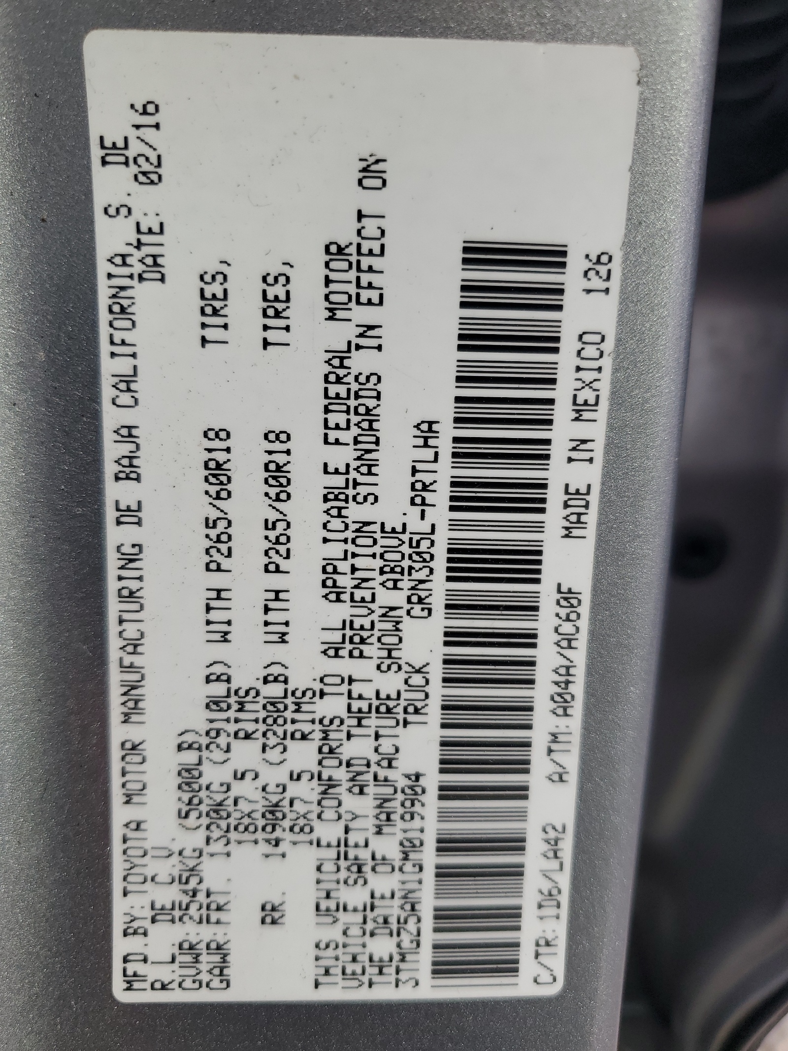 3TMGZ5AN1GM019904 2016 Toyota Tacoma Double Cab