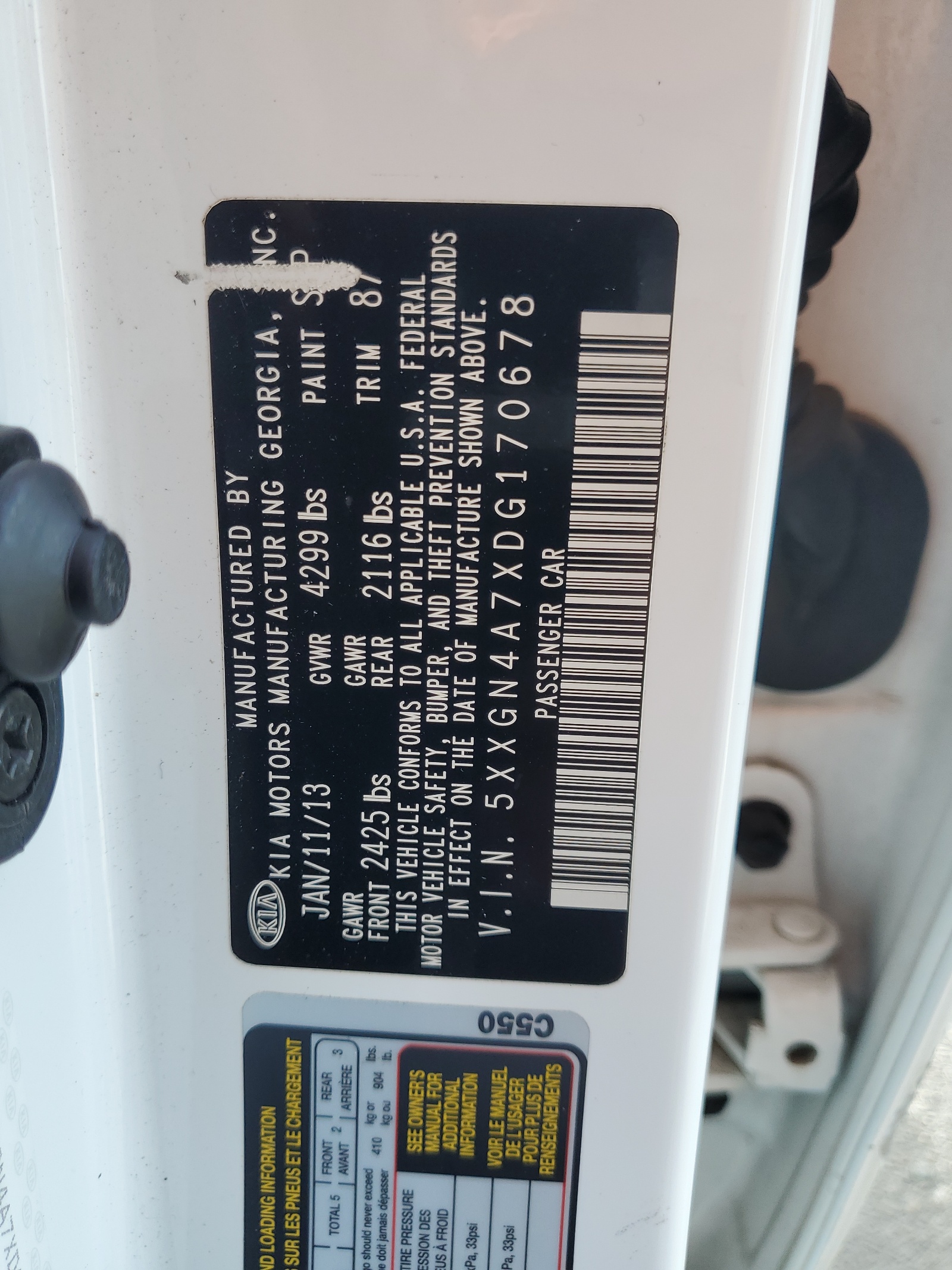 5XXGN4A7XDG170678 2013 Kia Optima Ex