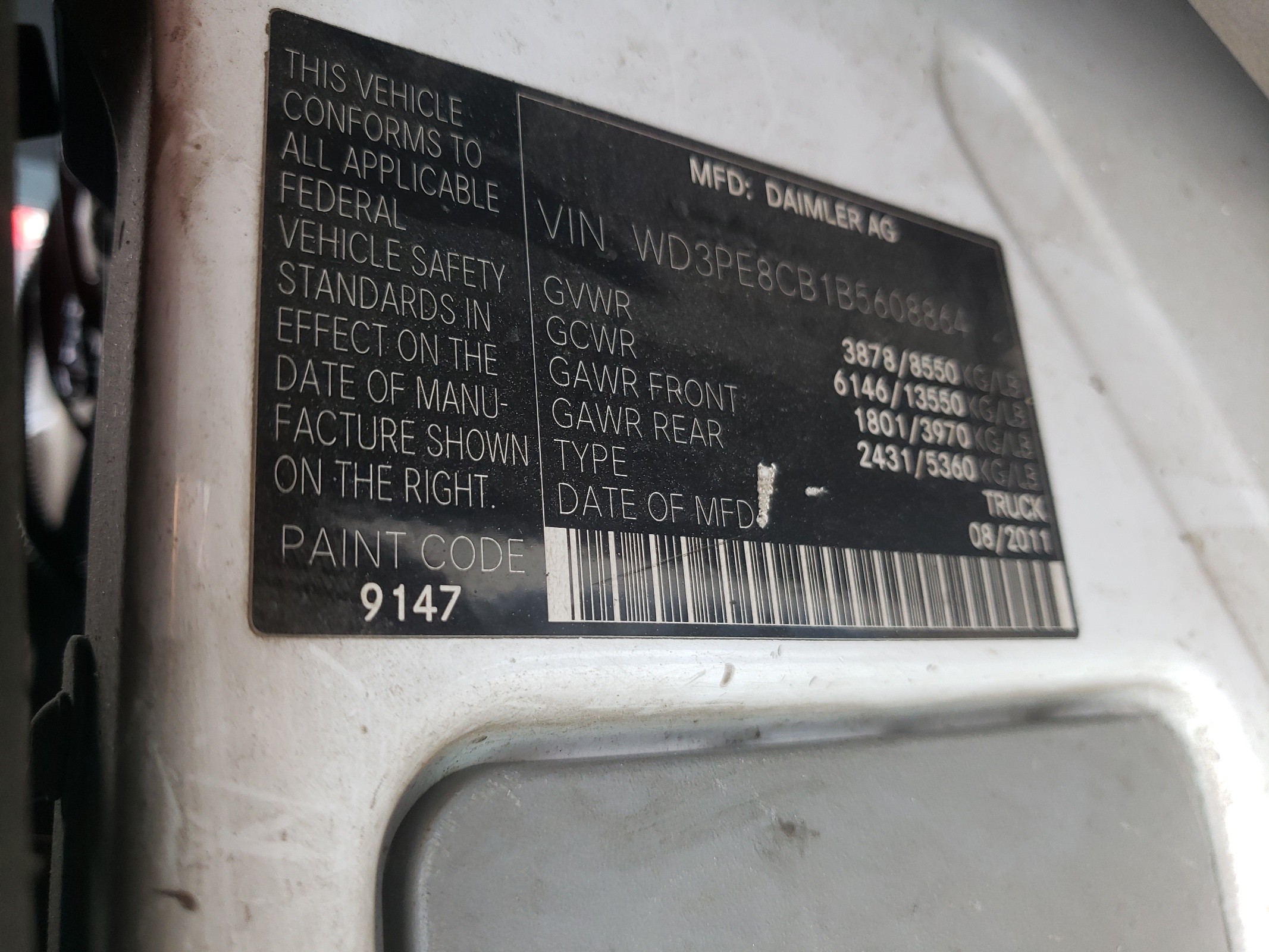 WD3PE8CB1B5608864 2011 Mercedes-Benz Sprinter 2500