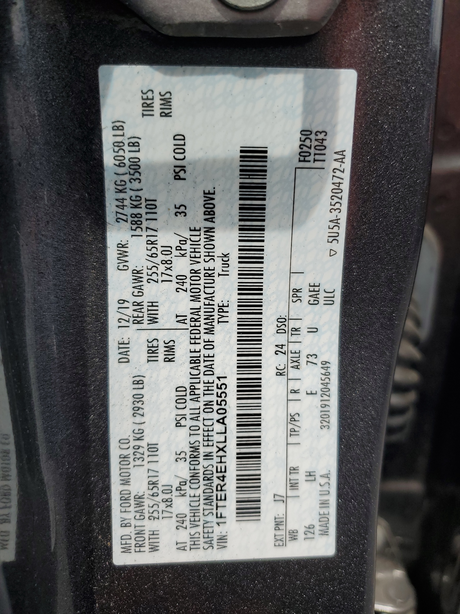 1FTER4EHXLLA05551 2020 Ford Ranger Xl