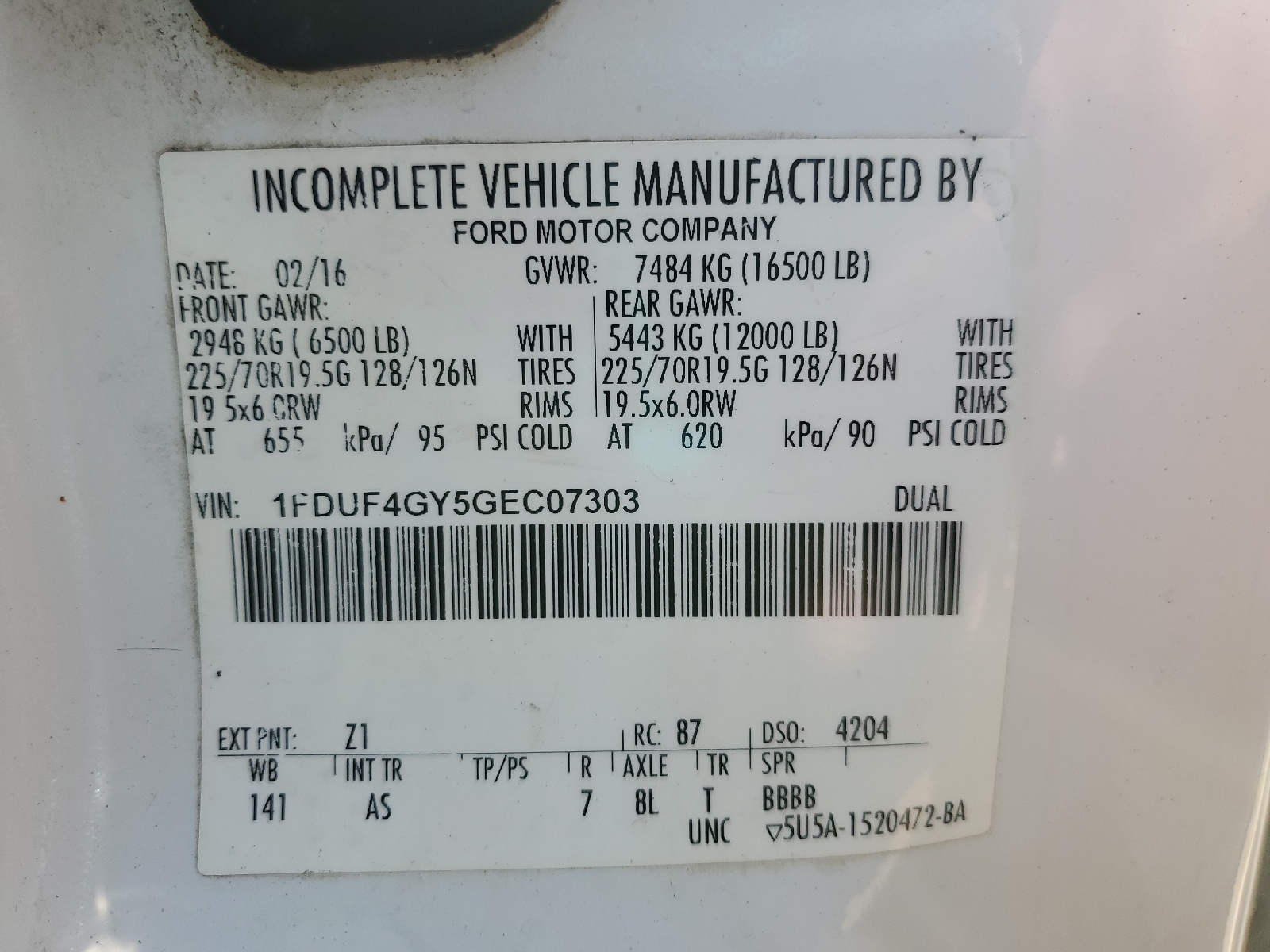 1FDUF4GY5GEC07303 2016 Ford F450 Super Duty