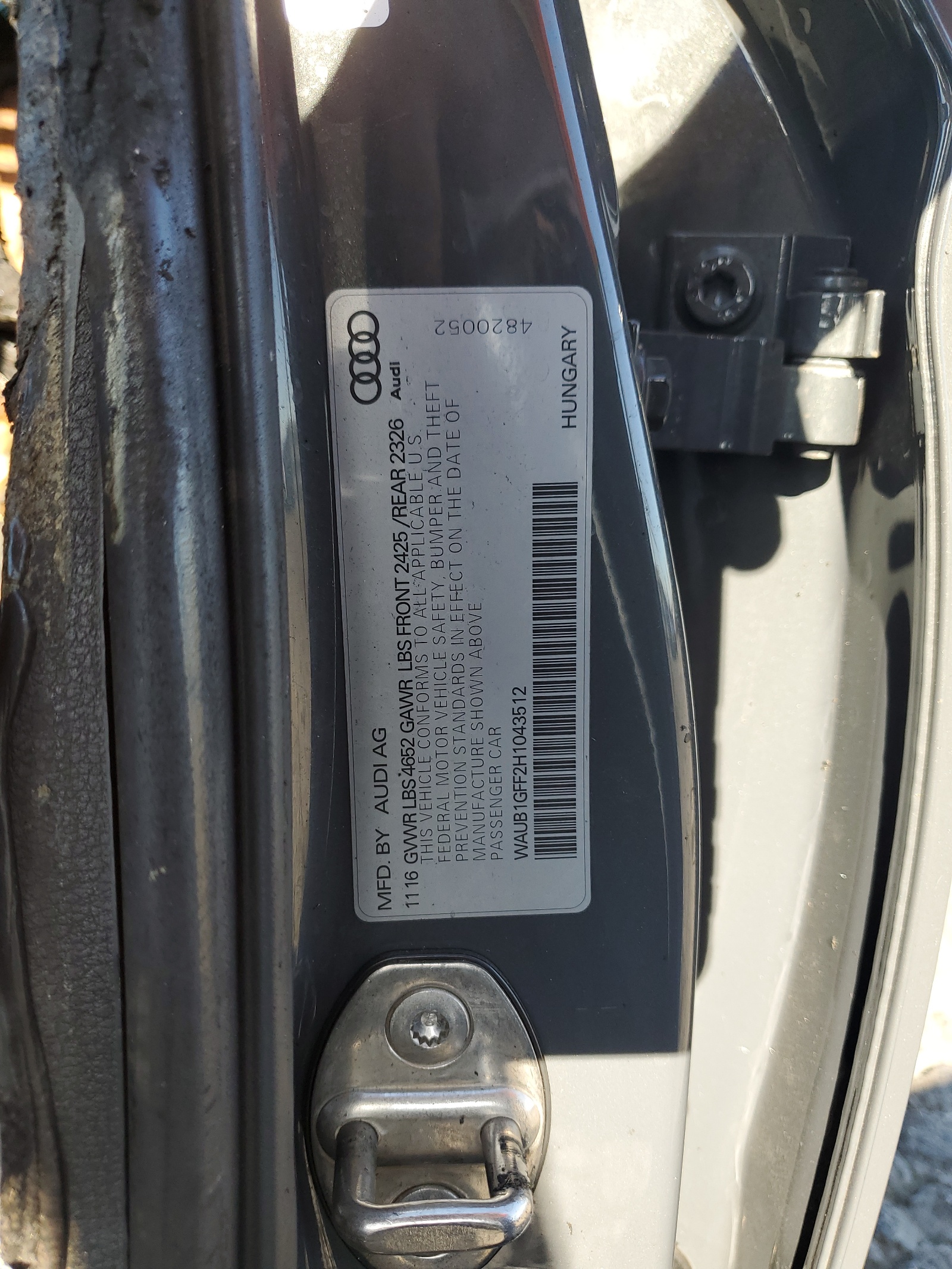 WAUB1GFF2H1043512 2017 Audi S3 Premium Plus