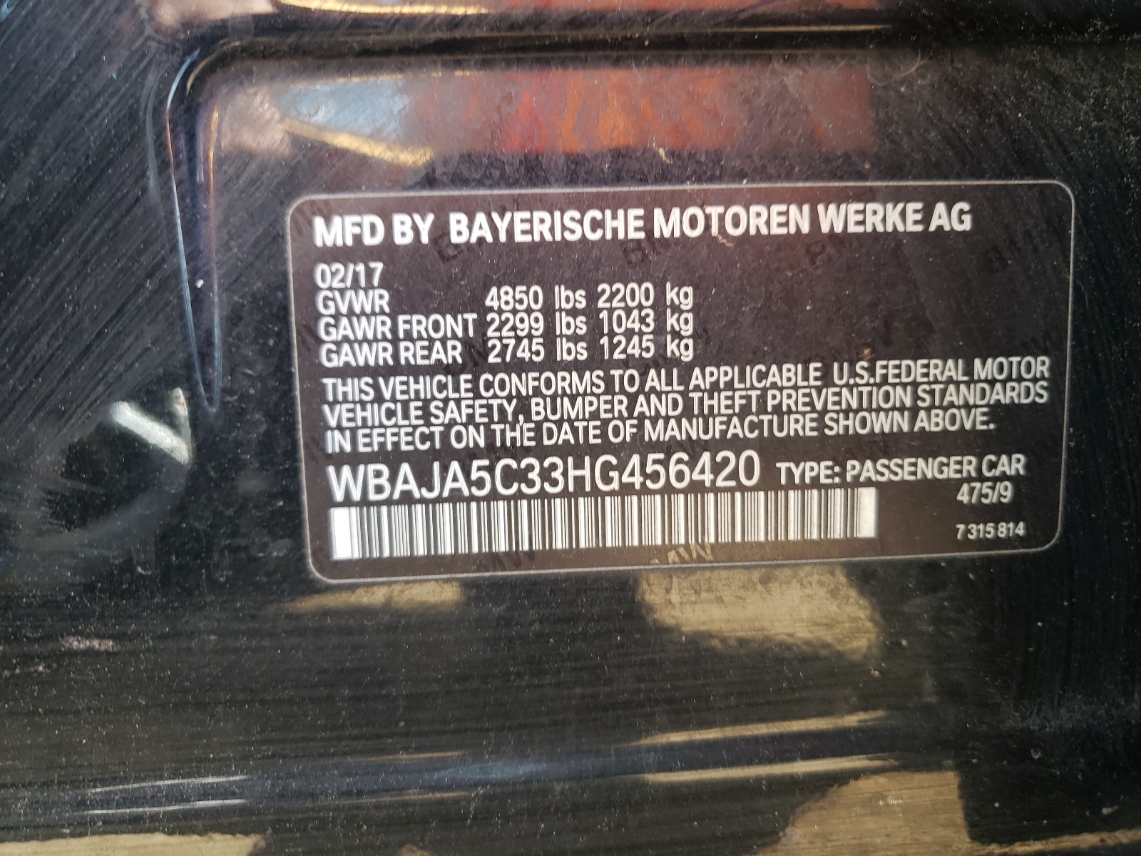 WBAJA5C33HG456420 2017 BMW 530 I