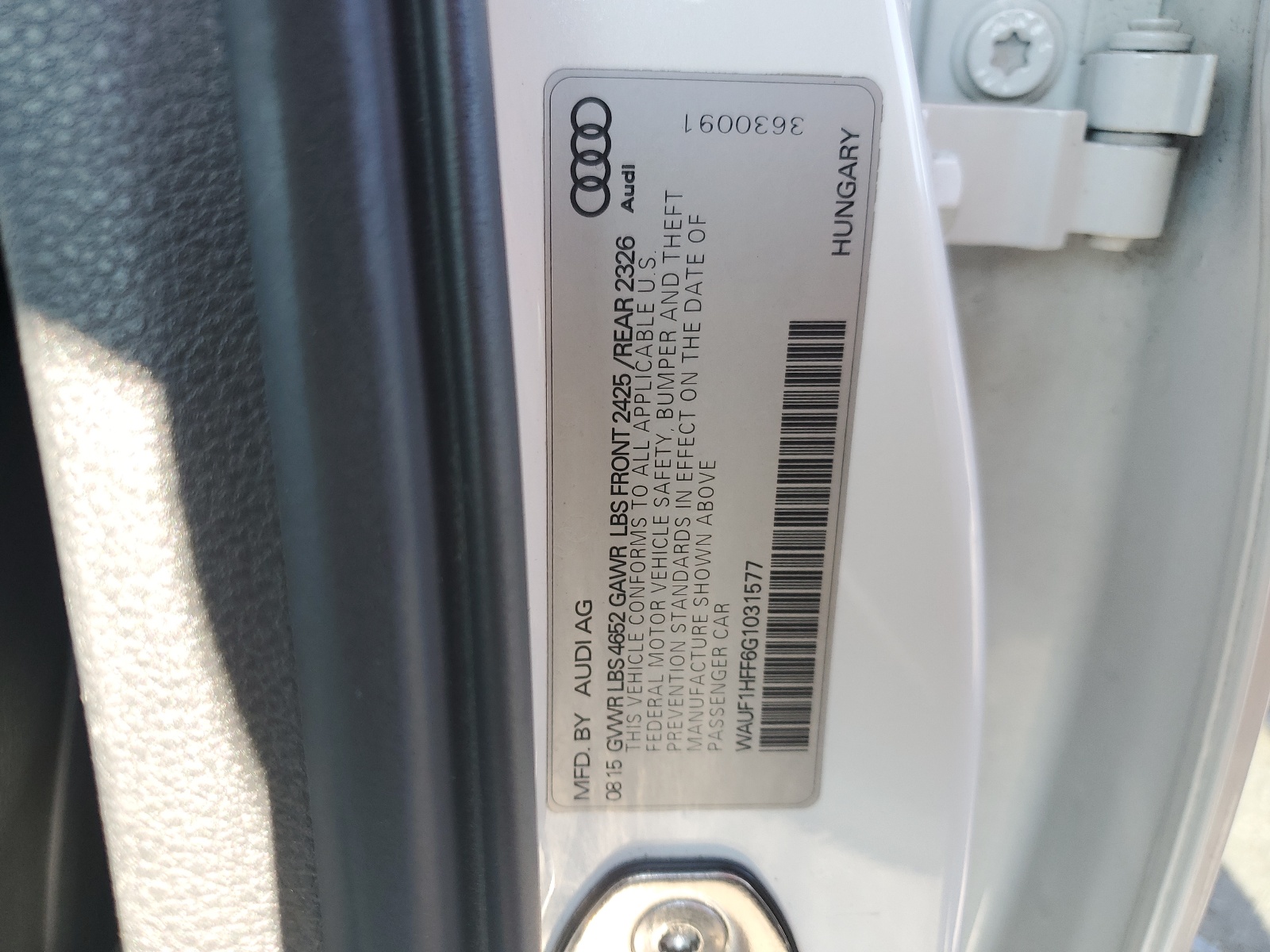 WAUF1HFF6G1031577 2016 Audi S3 Prestige