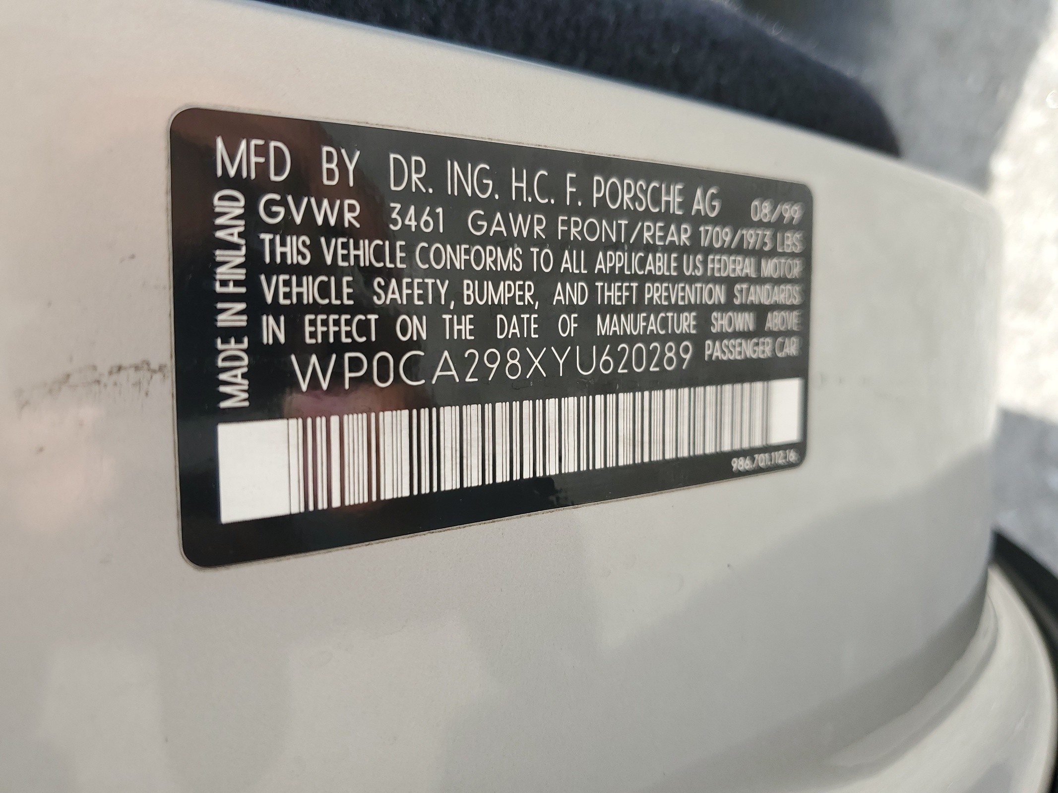 WP0CA298XYU620289 2000 Porsche Boxster