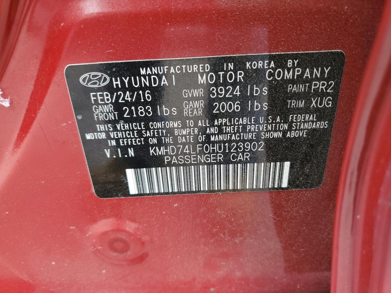 2017 Hyundai Elantra Se VIN: KMHD74LF0HU123902 Lot: 63438904